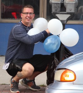 Tamaqua Cheerleaders Plaing Blue and White Balloons Downtown, Tamaqua, 9-25-2014 (4)