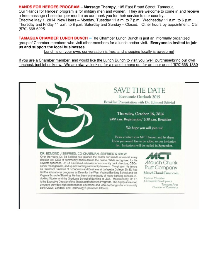 10-10-2014, Tamaqua Chamber of Commerce, Chamber Chatters5