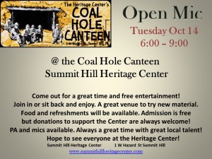 10-14-2014, Open Mic Night, Coal Hole Canteen, Heritage Center, Summit Hill