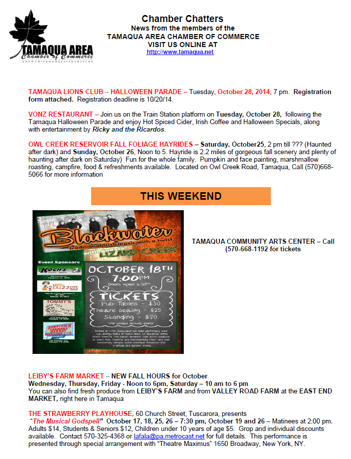10-17-2014, Tamaqua Chamber of Commerce, Chamber Chatters (1)