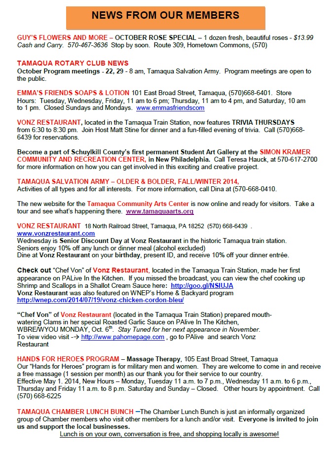 10-17-2014, Tamaqua Chamber of Commerce, Chamber Chatters (4)