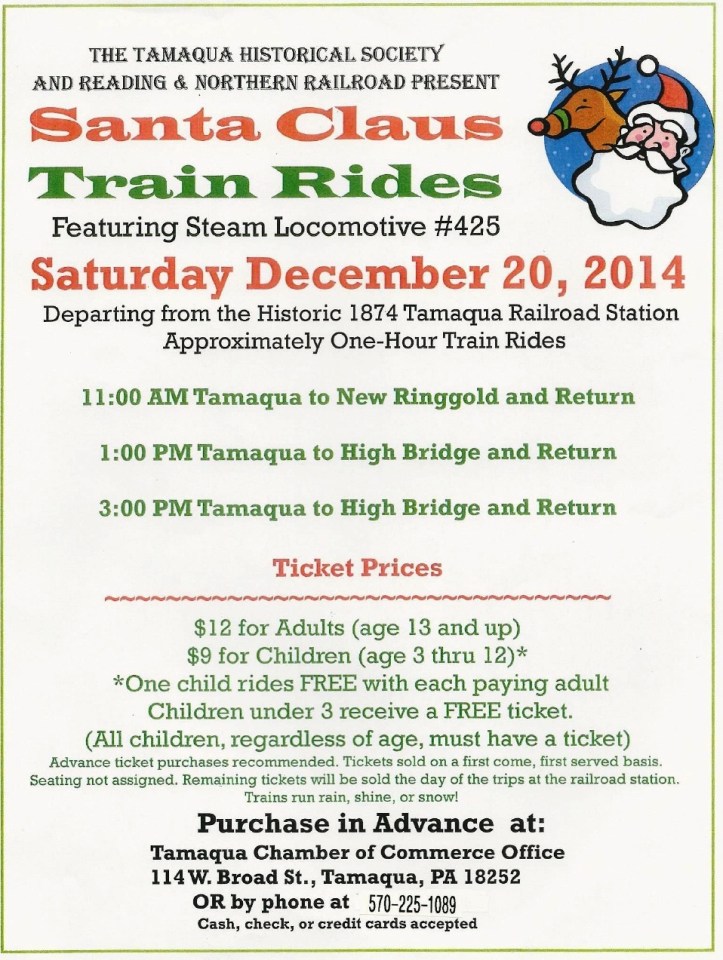 10-17-2014, Tamaqua Chamber of Commerce, Chamber Chatters, Santa Claus Train Rides
