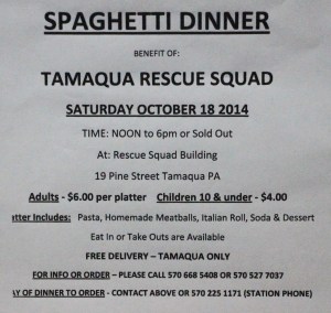 10-18-2014, Spaghetti Dinner Fundraiser, Rescue Squad, Tamaqua