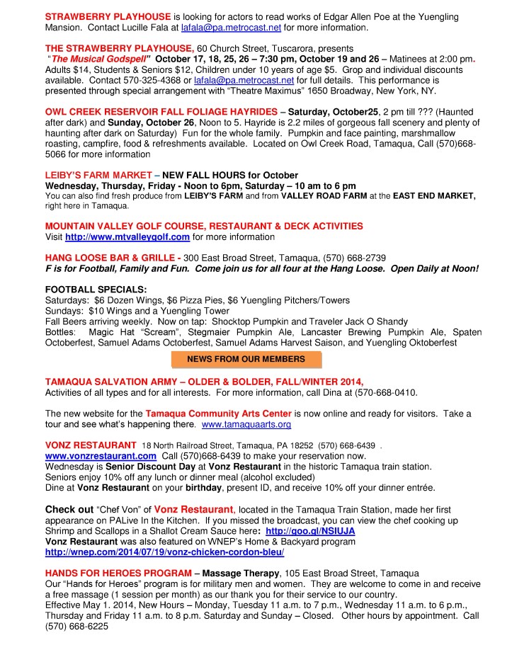 10-3-2014, Tamaqua Chamber of Commerce, Chamber Chatters4