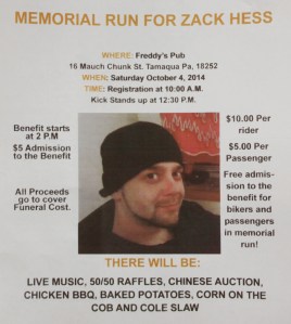 10-4-2014, Memorial Run For Zack Hess, Freddy's Pub, Tamaqua