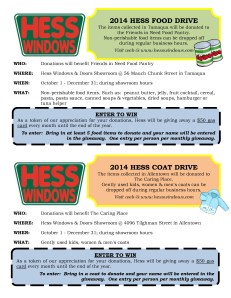2014 Food Coat Drive info, Hess Windows1