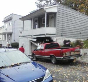 Pickup Truck Crashes into Home, Garage, Lincoln Street, Tamaqua, 10-22-2014 (2)