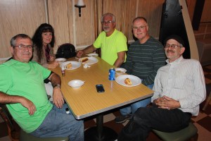 Taking a break following the parade are (from left) Tamaqua Wireless Association (TWA) member Ron Creitz, volunteer Betty Clausius, members Frank Bobick, Bill Dale, and Gary Fleischut. Not pictured was Mike Cuttic. Every year, the group TWA provides radio communication for the Lions Club throughout the parade.
