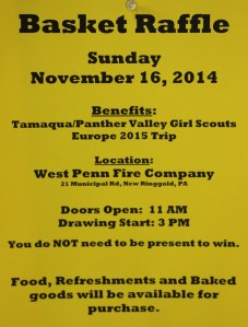 11-16-2014, Basket Raffle, Tamaqua, Panther Valley Girl Scouts, West Penn Fire Company, West Penn
