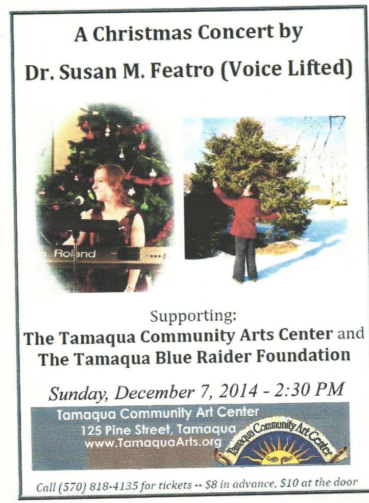 11-20-2014, Tamaqua Chamber of Commerce, Chamber Chatters, A Christmas Concert, Susan Featro, TCAC on Dec. 7