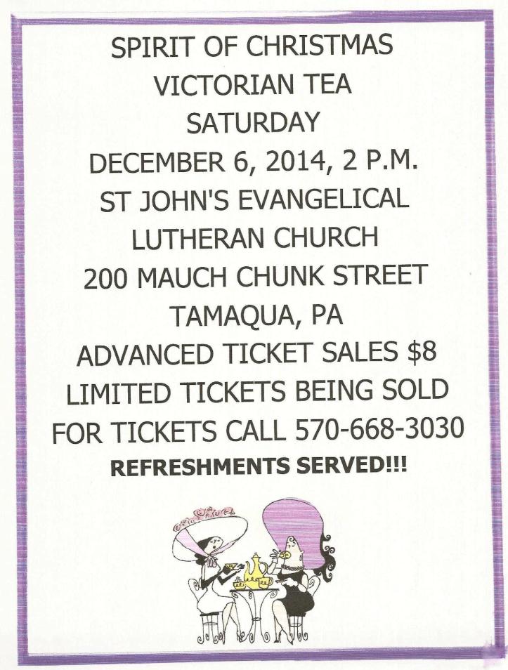 11-20-2014, Tamaqua Chamber of Commerce, Chamber Chatters, Christmas Victorian Tea at St. John's EL Church on Dec. 6