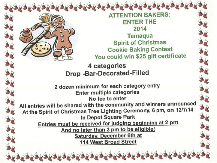 11-20-2014, Tamaqua Chamber of Commerce, Chamber Chatters, Spirit of Christmas Cookie Baking Contest