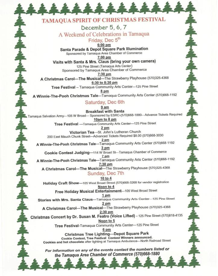 11-20-2014, Tamaqua Chamber of Commerce, Chamber Chatters, Spirit of Christmas Festival, Dec. 5, 6, and 7