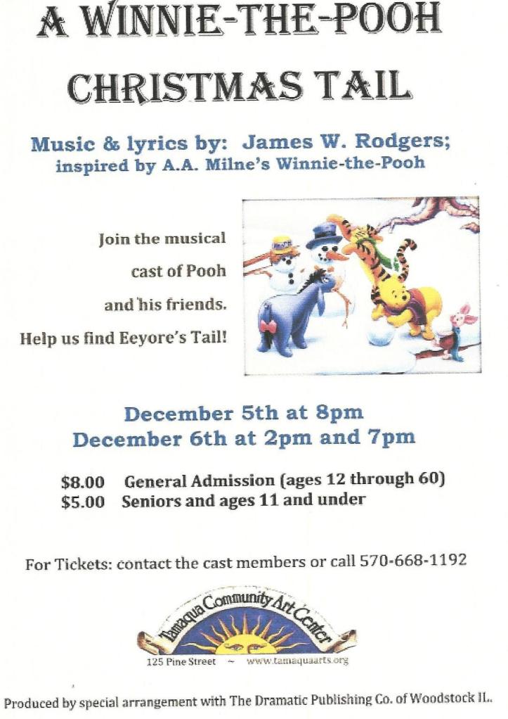 11-20-2014, Tamaqua Chamber of Commerce, Chamber Chatters, Winnie The Pooh Christmas Tail at TCAC starting Dec. 5