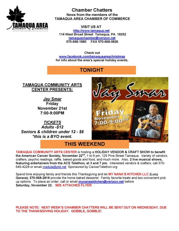 11-21-2014, Tamaqua Chamber of Commerce, Chamber Chatters-page-001