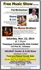 11-22-2014, Free Music Show, Holiday Vendor and Craft Show, Community Arts Center, Tamaqua