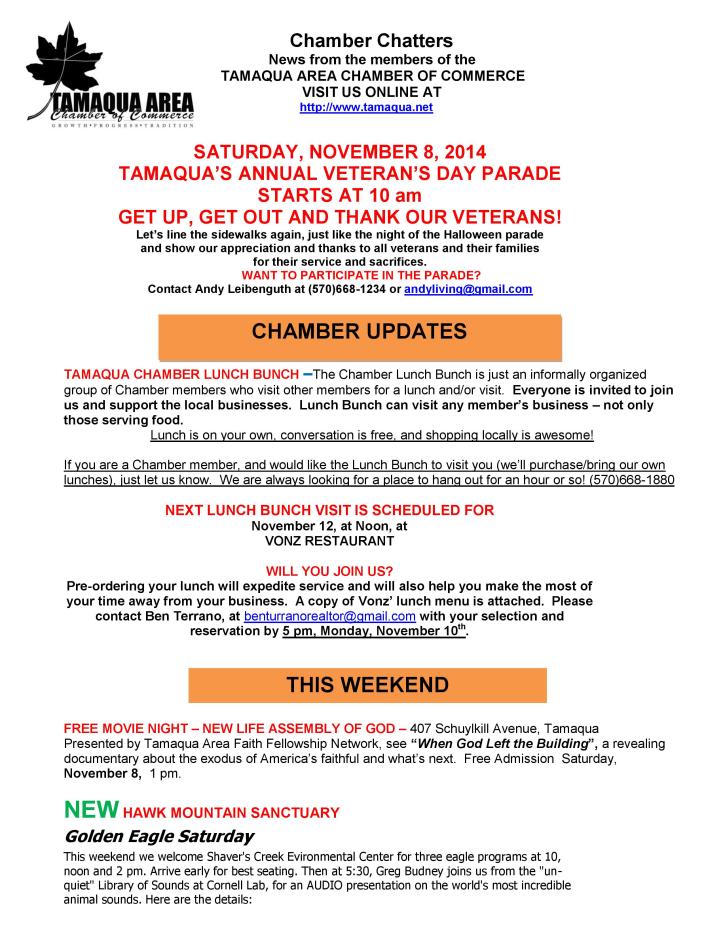 11-7-2014, Tamaqua Chamber of Commerce, Chamber Chatters-page-001
