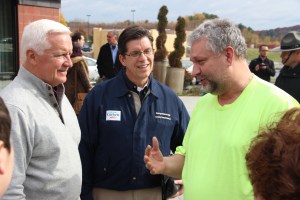 nsylvania Governor Tom Corbett talks with people outside Vito's Restaurant in St. Clair. Also pictured (center) is Schuylkill County Commissioner George Halcovage.