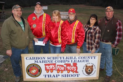 Pictured from left are BHSA member and event co-chair Jim Shaup, Schuylkill Carbon Marine Corps League members Joe Sweeney, Jim Laub, Cheryl Laub (Toys For Tots coordinator), and BHSA member Faith Walter, and BHSA trustee and event co-chair Mike Ward.