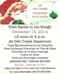 12-13-2014, Visit Santa in his Sleigh at Owl Creek Reservoir on Dec. 13
