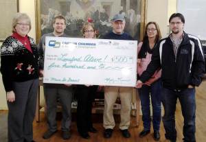 From left are Kathy Henderson from the Carbon Chamber, and Lansford Alive board members Chris Ondrus, Mary Soto, Bob Dobosh, Donna Valent and Pastor Jeremy Benack.