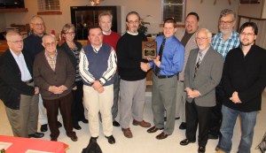 Pictured from left are Daniel Wynn (league secretary./treasurer), Bob Dobosh, Paul Staruch (league concession stand manager), Mary Soto, Len Sniscak  (member), Mark Sverchek, Mike Turrano (league president), Christopher Ondrus, BJ Berk, Bob Silver, David Benevy, Pastor Jeremy Benack.  Absent from photo was John Rickert (league vice-president).