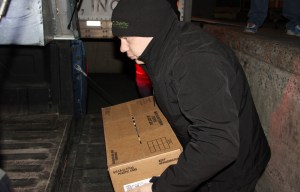 Loading, Unloading Hams, from Boyers Food Market to Salvation Army, Tamaqua, 12-18-2014 (1)