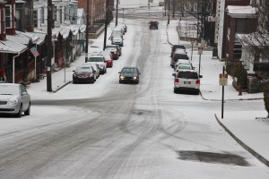 Pictured is Mauch Chunk Street covered in sleet today.