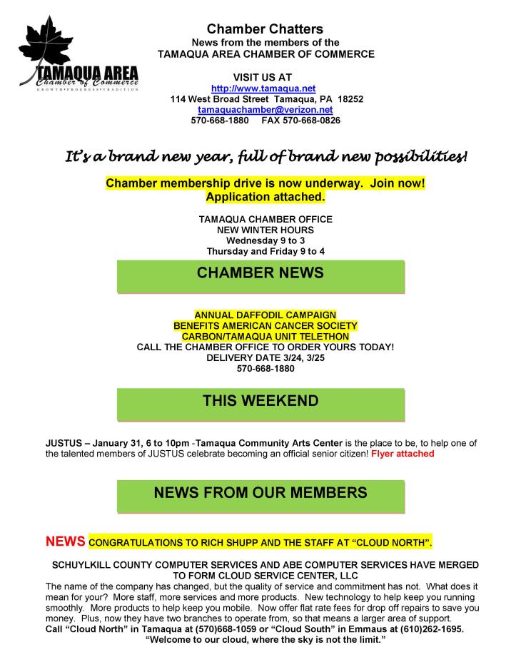 1-30-2015, Tamaqua Chamber of Commerce, Chamber Chatters-page-001
