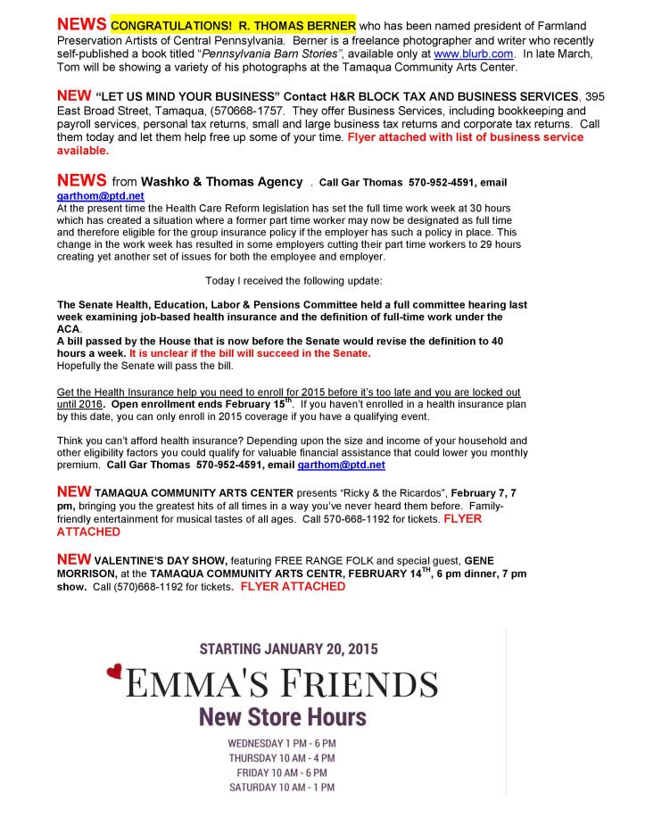 1-30-2015, Tamaqua Chamber of Commerce, Chamber Chatters-page-002