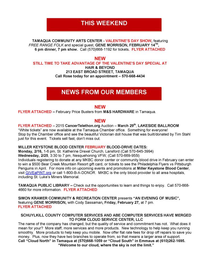 2-13-2015, Tamaqua Chamber of Commerce, Chamber Chatters-page-002