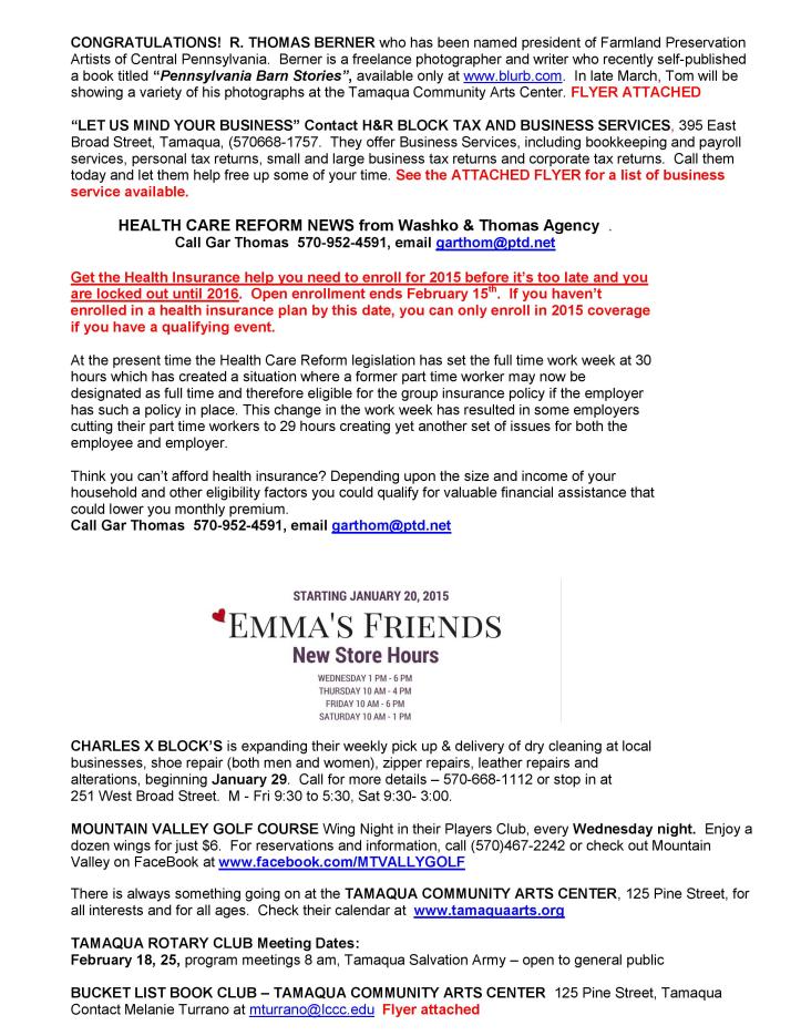2-13-2015, Tamaqua Chamber of Commerce, Chamber Chatters-page-003