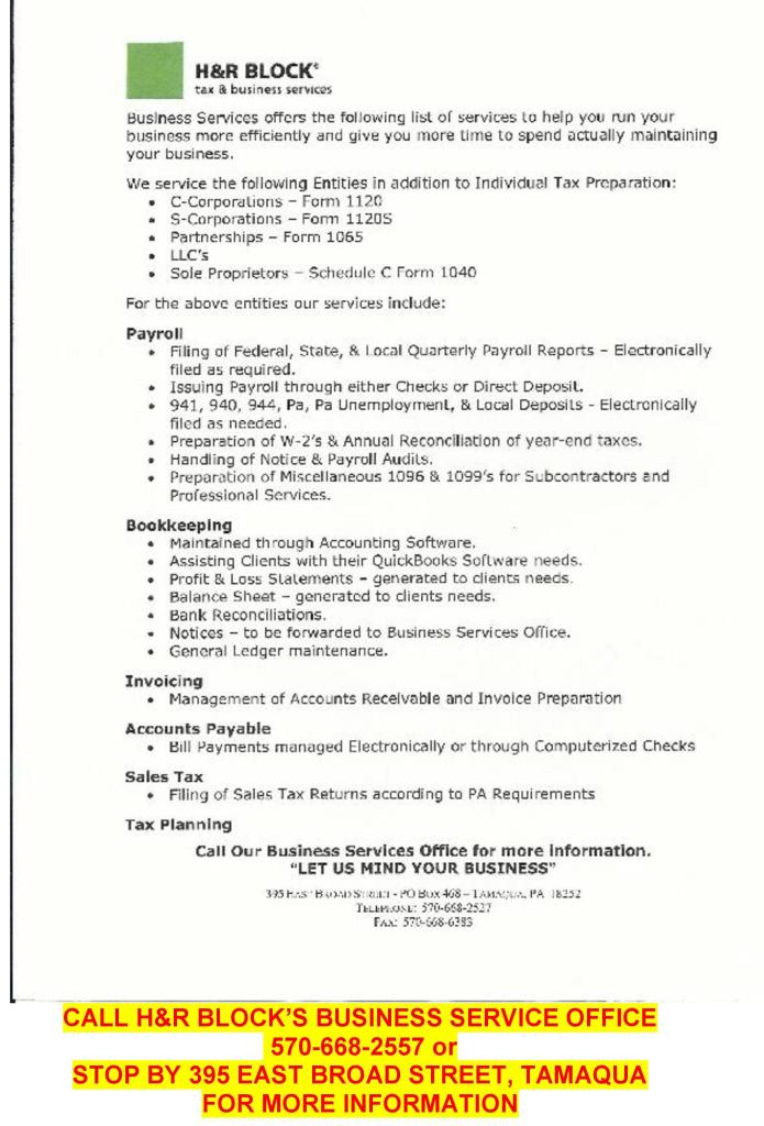 2-13-2015, Tamaqua Chamber of Commerce, Chamber Chatters-page-013, H and R Block