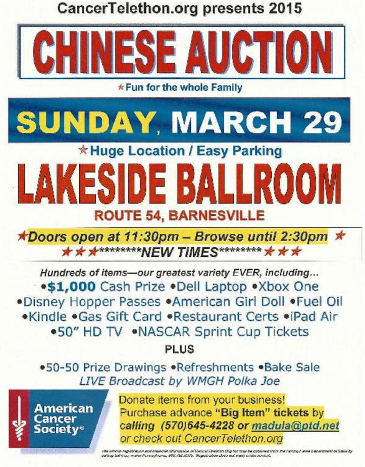 2-13-2015, Tamaqua Chamber of Commerce, Chamber Chatters-page-016, ACS, Cancer Telethon, Chinese Auction, Lakeside Ballroom