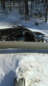 Car in Creek, from John Desjardine, near Holly Road, along SR54, Pine Creek, Rush Township, 2-20-2015 (201)