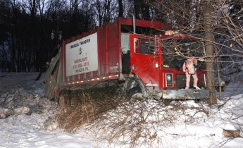 Garbage Truck Snaps Pole, Crashes Into Tree, Elm Street, Tamaqua, 2-13-2015 (21)