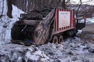 Garbage Truck Snaps Pole, Crashes Into Tree, Elm Street, Tamaqua, 2-13-2015 (39)