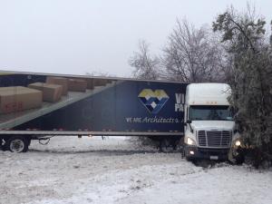 Jack Knifed Tractor Trailer, Snow, from Joe Estremera, Interstate 81, Delano Township (1)