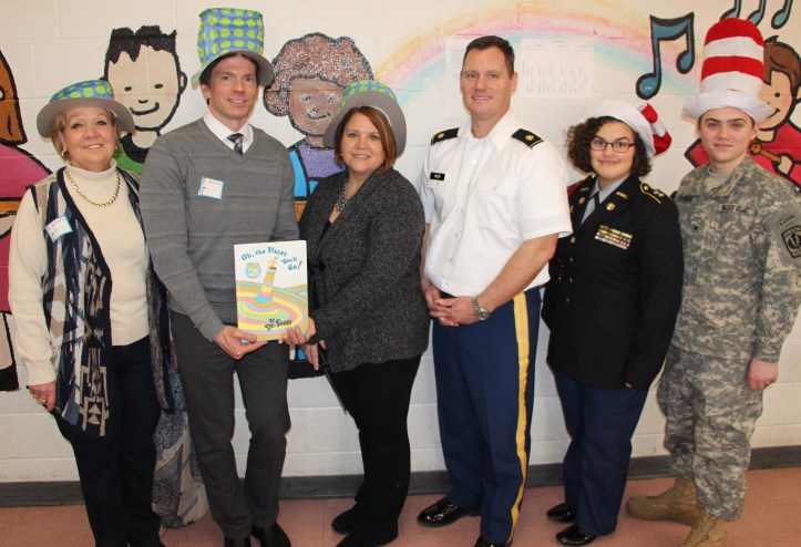 Pictured from left are Maureen Donovan, Board Chair, St. Luke's Hospital - Coaldale; Bill Moyer, President, St. Luke's Hospital - Coaldale; Mary Figura, Principal, PV Elementary School; Major Gerald New, Instructor, PV-JROTC; cadet Mary Lazur; and cadet Andrew Loniglio.
