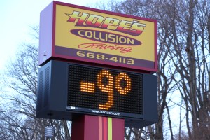 This sign in Tamaqua shows minus 9 degrees at 6:53 AM today.