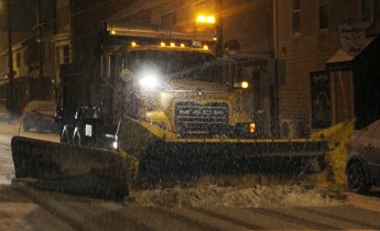 Pictured tonight is a PennDOT plow truck on North Railroad Street in Tamaqua.