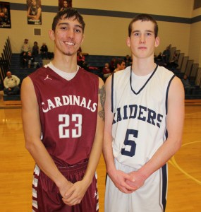 Earning their 1000th point during a same game are Pine Grove's Kobe D-Agostino, left, and Tamaqua's Bo Rottet.