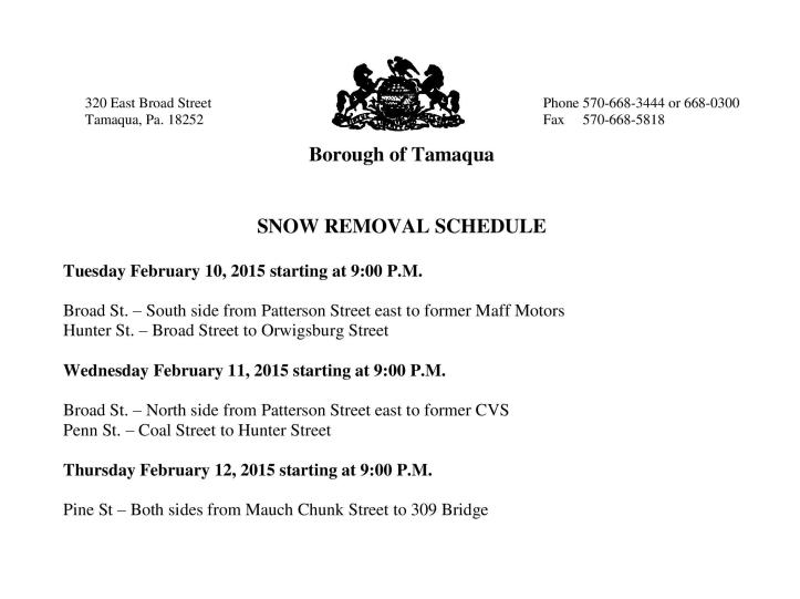 Snow Removal Schedule, Tamaqua Borough, Feb 10-12 2015-page-001