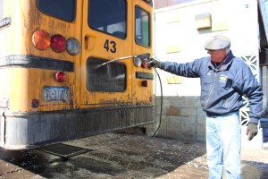 Washing School Bus, Schickram's Car Wash, Tamaqua, 2-23-2015 (3)