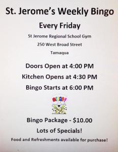 Weekly Bingo, St. Jerome School, Tamaqua
