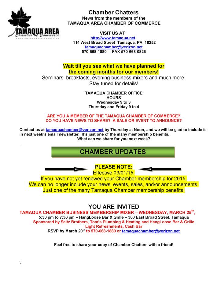 3-20-2015, Tamaqua Chamber of Commerce Chamber Chatters-page-001