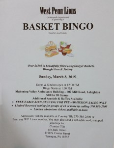 3-8-2015, West Penn Lions Basket Bingo, Mahoning Valley Ambulance, Lehighton