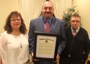 The Leshko family received a Memorial Resolution for their son Aaron M. Leshko and honorary firefighter who passed away August, 18, 2014.