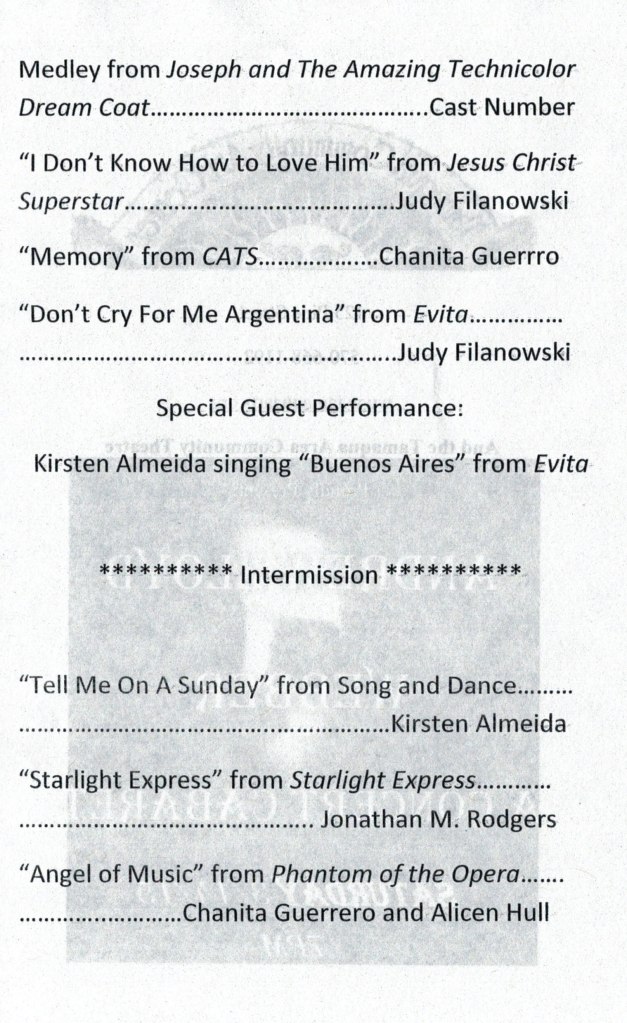 Andrew Lloyd Webber Cabaret, Tamaqua Area Community Theatre, Community Arts Center, Tamaqua PROGRAM 2