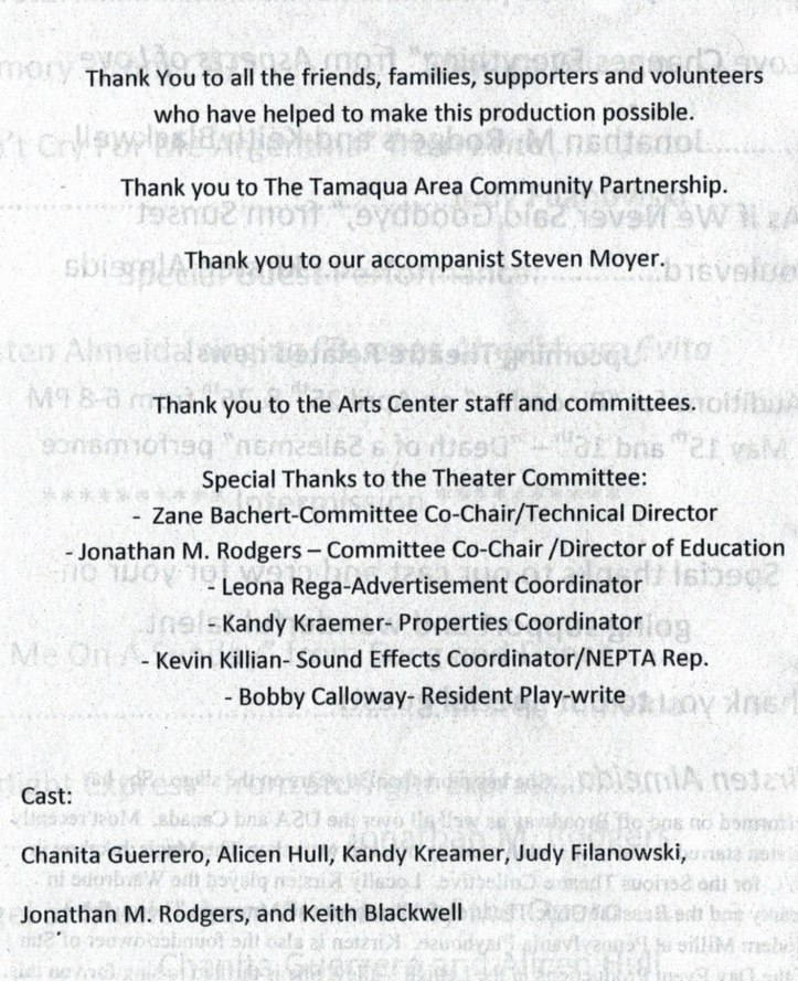 Andrew Lloyd Webber Cabaret, Tamaqua Area Community Theatre, Community Arts Center, Tamaqua PROGRAM 4